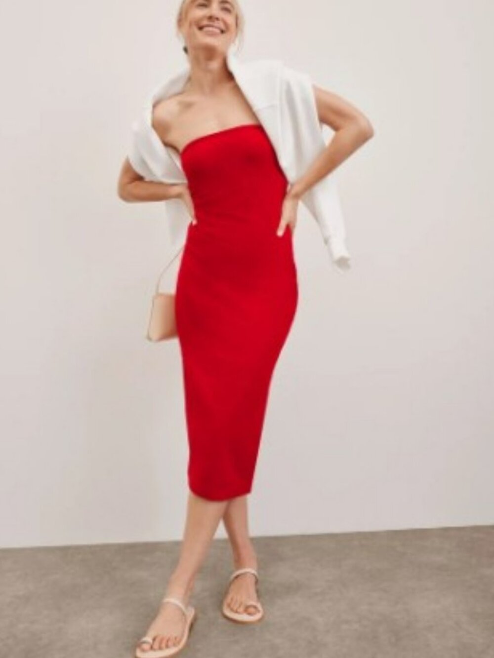 NWT Beyond Yoga Spacedye Strapless Midi Dress Candy Apple Red XL